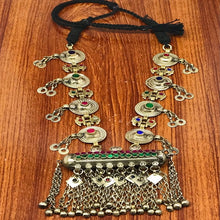 Load image into Gallery viewer, Amulet Style Pendant Necklace With Bells and Embellished With Glass Stones
