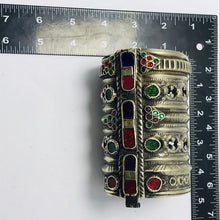 Load image into Gallery viewer, Antique Massive Vintage Cuff Bracelet With Multicolor Glass Stones
