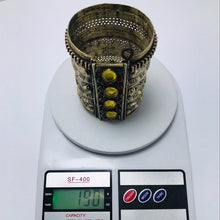 Load image into Gallery viewer, Golden Tribal Cuff Bracelet With Big Glass Stones, Vintage Boho Cuff Bracelet
