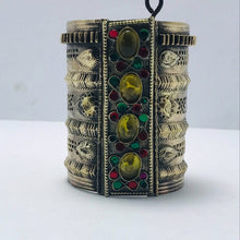 Load image into Gallery viewer, Golden Tribal Cuff Bracelet With Big Glass Stones, Vintage Boho Cuff Bracelet
