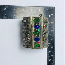 Load image into Gallery viewer, Vintage Cuff Bracelet With Green and Blue Glass Stones, Vintage Wide Big Bohemian Handcuff, Vintage Tribal Jewelry, Valentine Gift
