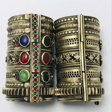 Load image into Gallery viewer, Big Massive Gypsy Vintage Cuff Bracelet With Multicolor Glass Stones
