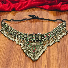 Load image into Gallery viewer, Antique Tribal Choker Necklace With Red and Green Glass Stones
