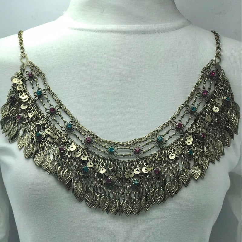 Vintage Choker Necklace With Dangling Silver Kuchi Tassels