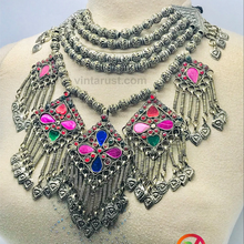 Load image into Gallery viewer, Glam Choker Necklace, Vintage Necklace with Bold Pendants and Beads
