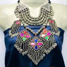 Load image into Gallery viewer, Glam Choker Necklace, Vintage Necklace with Bold Pendants and Beads

