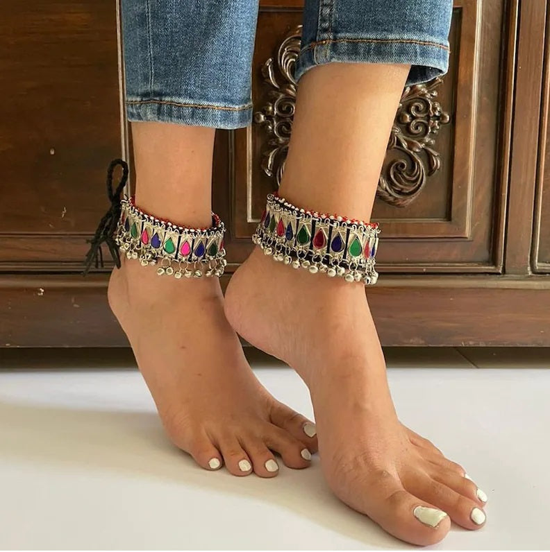 Vintage Silver Anklets Pair With Silver Bells