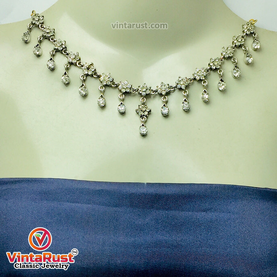 Indian Style Dangling Silver Gems Necklace