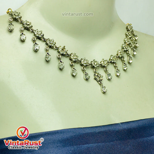 Indian Style Dangling Silver Gems Necklace
