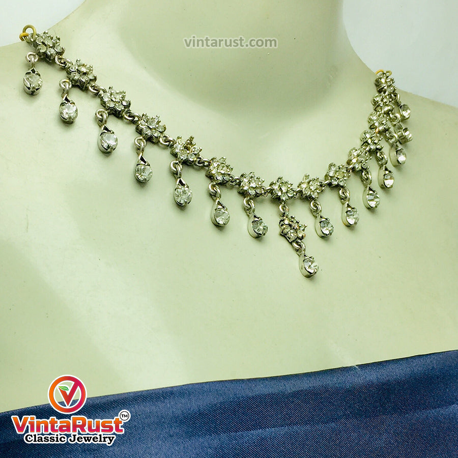 Indian Style Dangling Silver Gems Necklace
