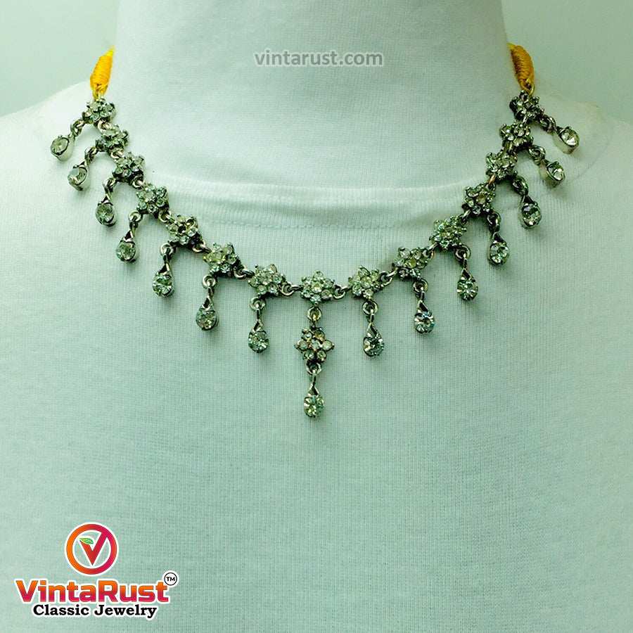 Indian Style Dangling Silver Gems Necklace