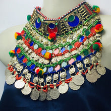Load image into Gallery viewer, Kuchi Tribal Choker With Dangling Multicolor Stones and Coins
