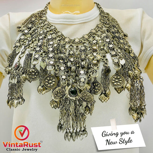 Kuchi Silver Oversized Vintage Necklace, Tribal Choker