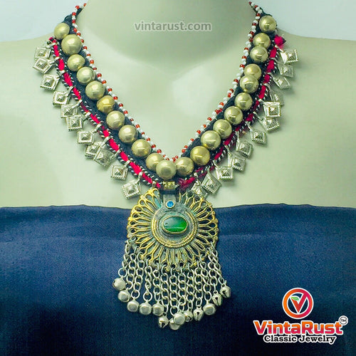 Tribal Turkmen Style Necklace With Dangling Tassels and Bells