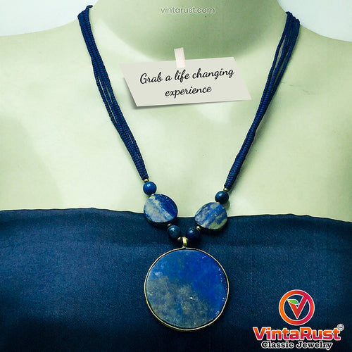 Lapis Lazuli Big Stone Pendant Necklace