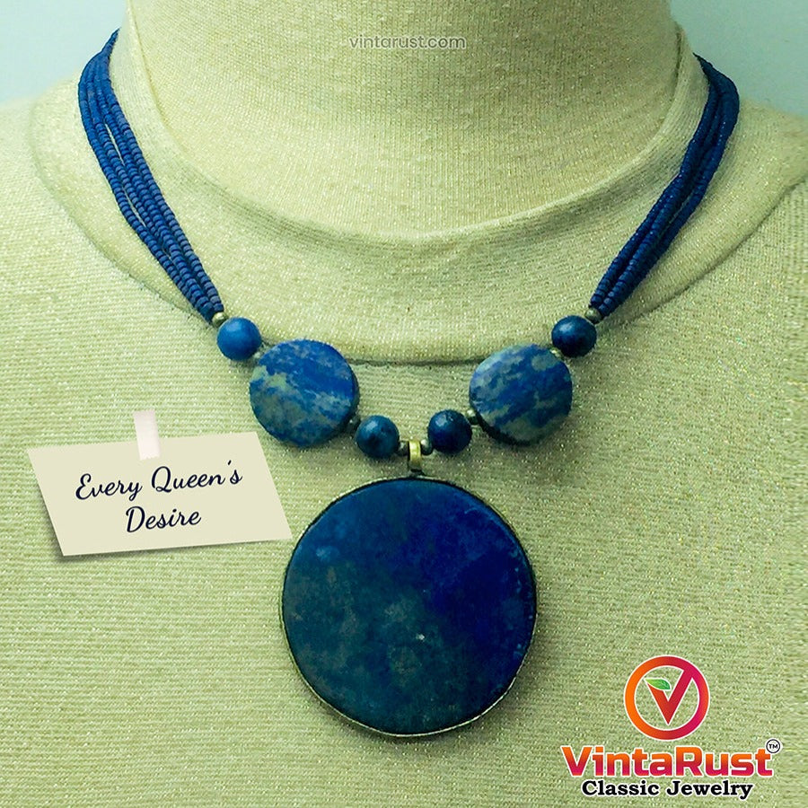 Lapis Lazuli Big Stone Pendant Necklace