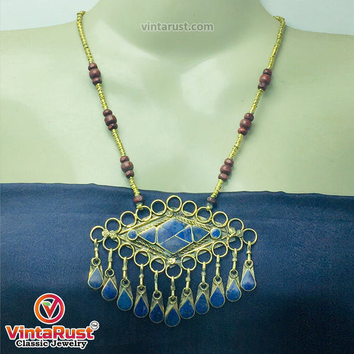 Lapis Lazuli Pendant Necklace With Beaded Chain