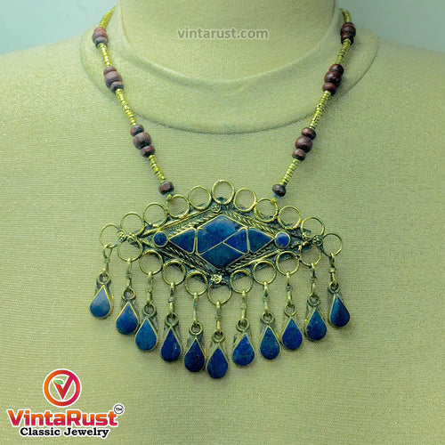 Lapis Lazuli Pendant Necklace With Beaded Chain