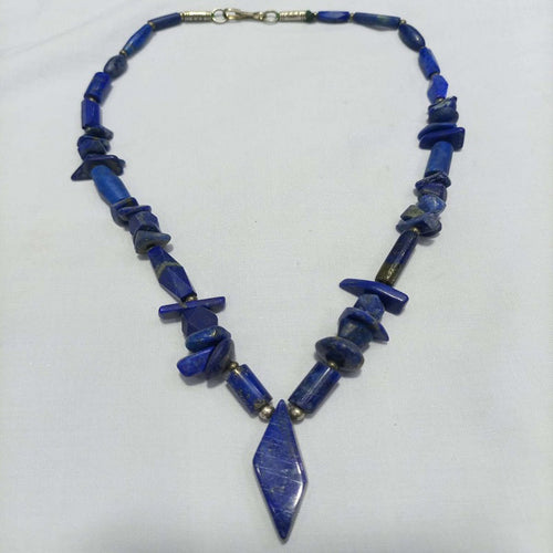 Lapis Lazuli Pendant Necklace with Beaded Stone