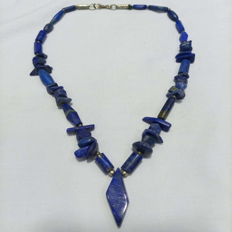 Lapis Lazuli Pendant Necklace with Beaded Stone