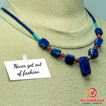 Load image into Gallery viewer, Lapis Lazuli Stone Necklace With Beaded Chain
