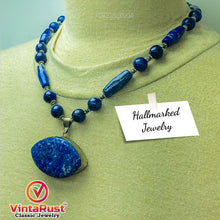 Load image into Gallery viewer, Beaded Chain Lapis Lazuli Stone Pendant Necklace
