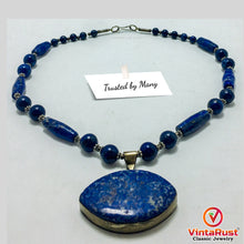 Load image into Gallery viewer, Beaded Chain Lapis Lazuli Stone Pendant Necklace
