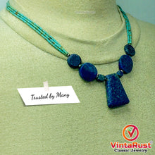 Load image into Gallery viewer, Vintage Lapis Stone Necklace With Turquoise Beaded Layered Chain
