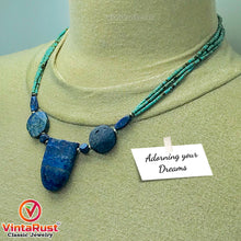 Load image into Gallery viewer, Lapis Stone Necklace With Turquoise Beaded Chain
