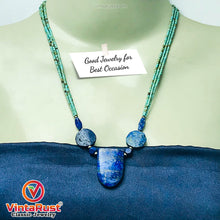 Load image into Gallery viewer, Lapis Stone Necklace With Turquoise Beaded Chain
