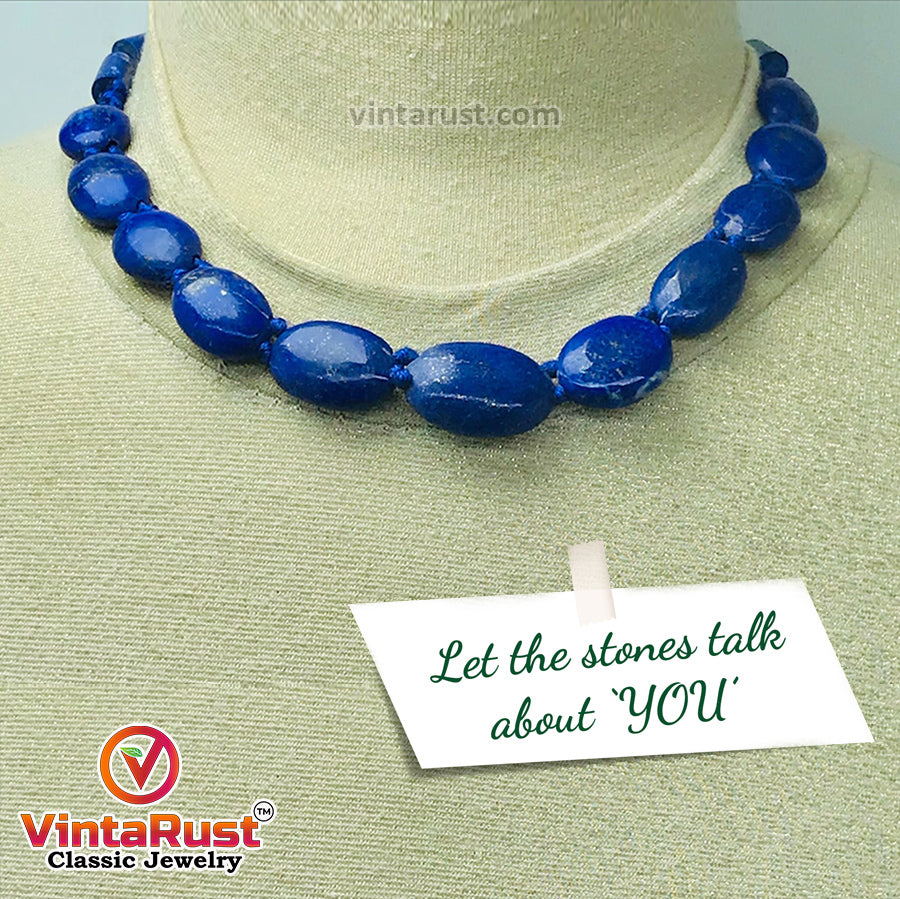 Lapis Lazuli Beaded Stone Necklace