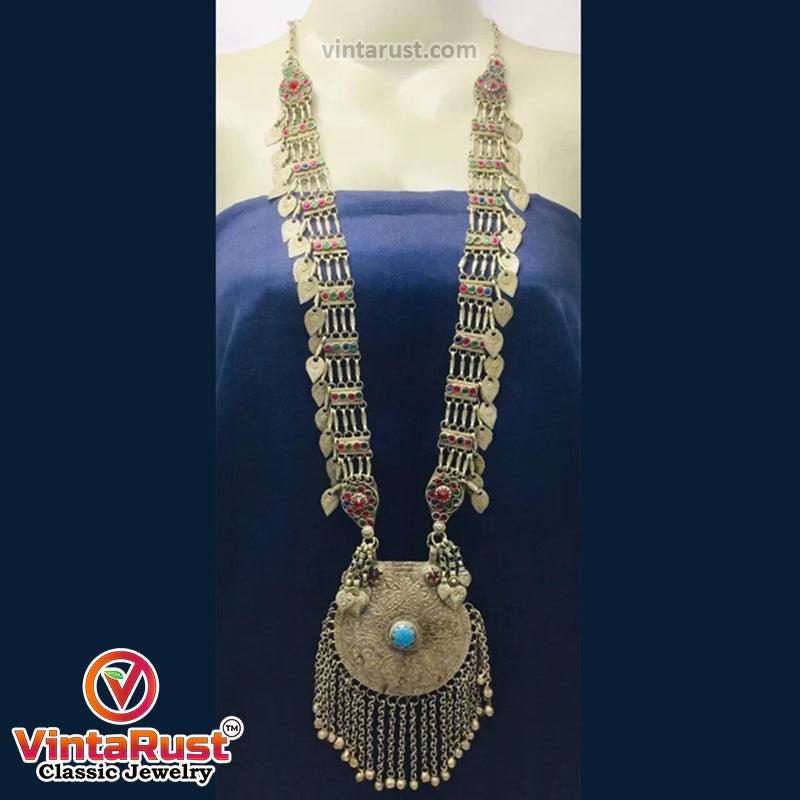 Mala Style Long Chain Massive Pendant Necklace