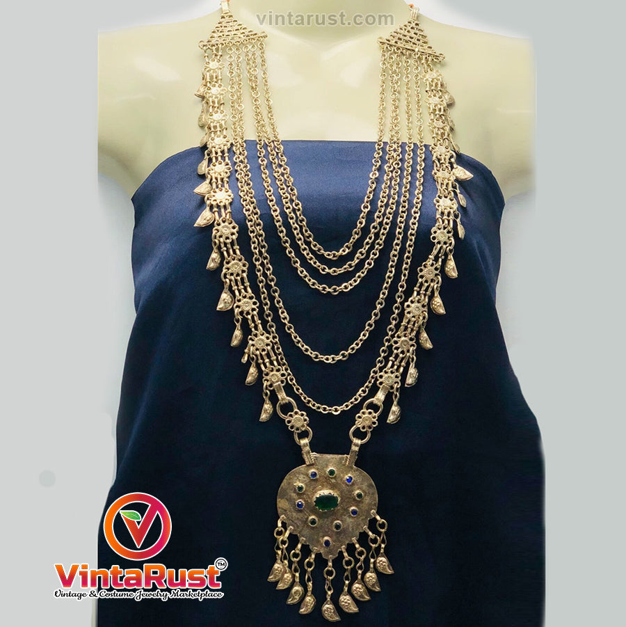 Multilayers Massive Vintage Bib Necklace With Pendant
