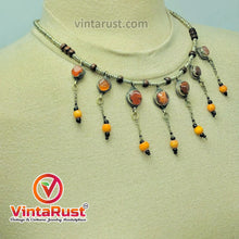 Load image into Gallery viewer, Metal and Wooden Beaded Chain Necklace With Tassels
