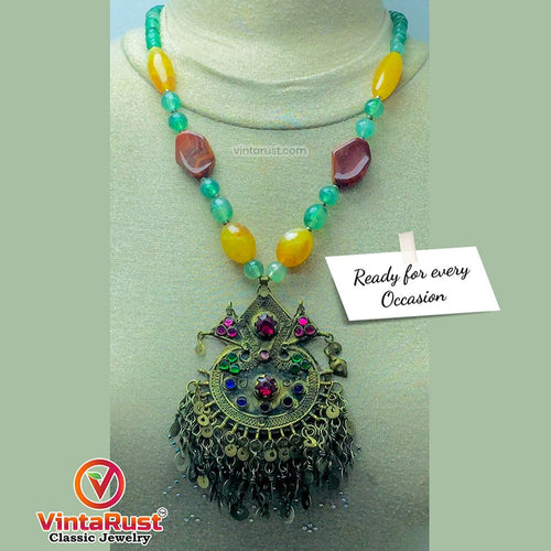 Multicolor Stone Beaded Chain Pendant Necklace