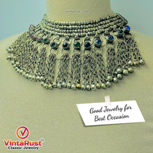 Load image into Gallery viewer, Silver Metallic Beaded Choker Necklace With Multicolor Glass Stones
