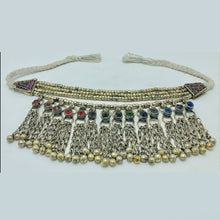 Load image into Gallery viewer, Silver Metallic Beaded Choker Necklace With Multicolor Glass Stones
