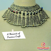 Load image into Gallery viewer, Silver Metallic Beaded Choker Necklace With Multicolor Glass Stones
