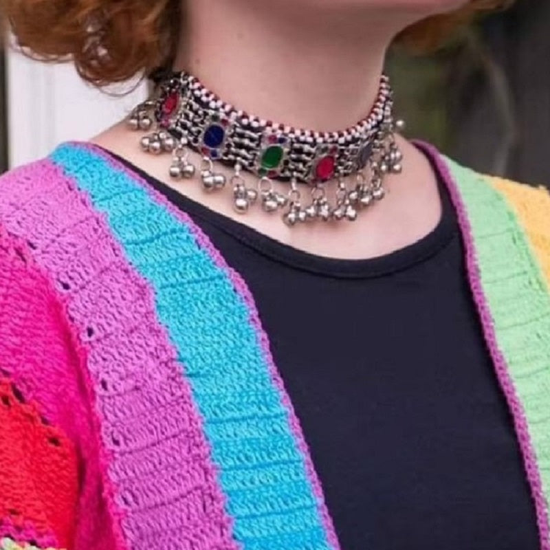 Multicolor Glass Stones and Beads Choker