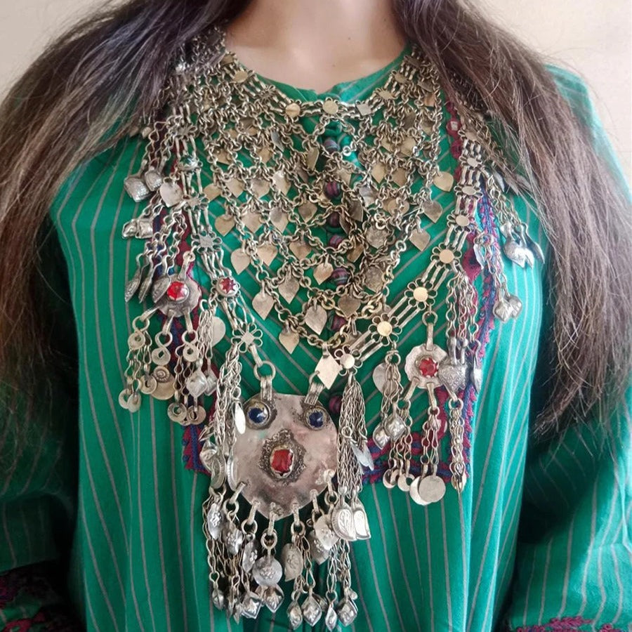 Antique Silver Kuchi Tribal Bib Necklace