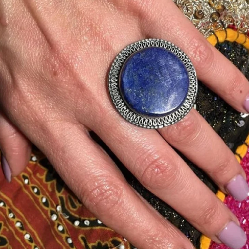 Round Blue Lapis Lazuli Stone Ring
