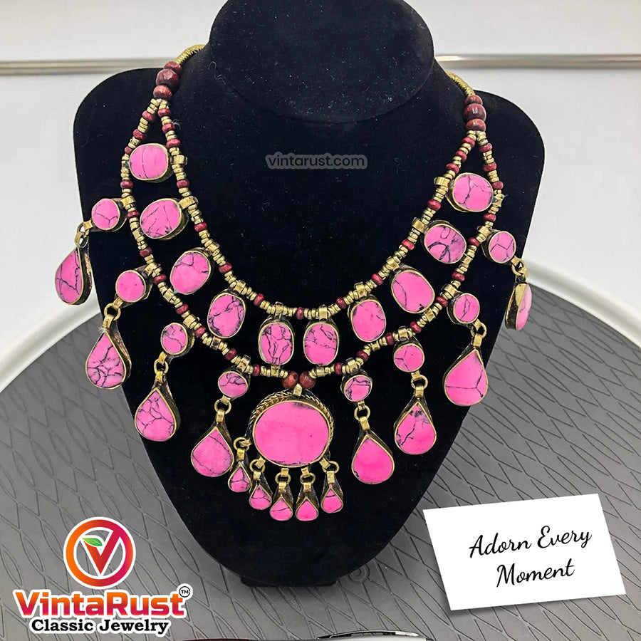 Ethnic Afghan Pink Stone Choker Necklace