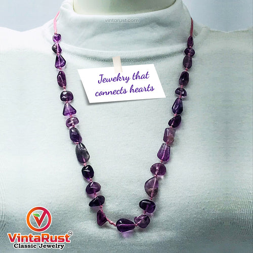 Purple Fluorite Beaded Necklace