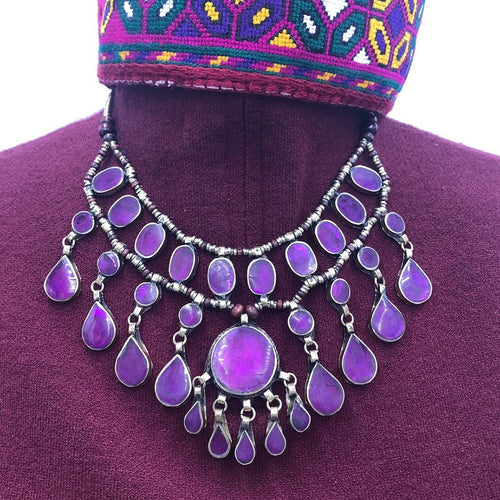 Purple Stone Multilayer Bib Necklace