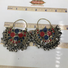 Load image into Gallery viewer, Red and Blue Kuchi Bali Earrings
