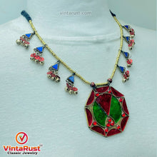 Load image into Gallery viewer, Red and Green Afghan Pendant Necklace
