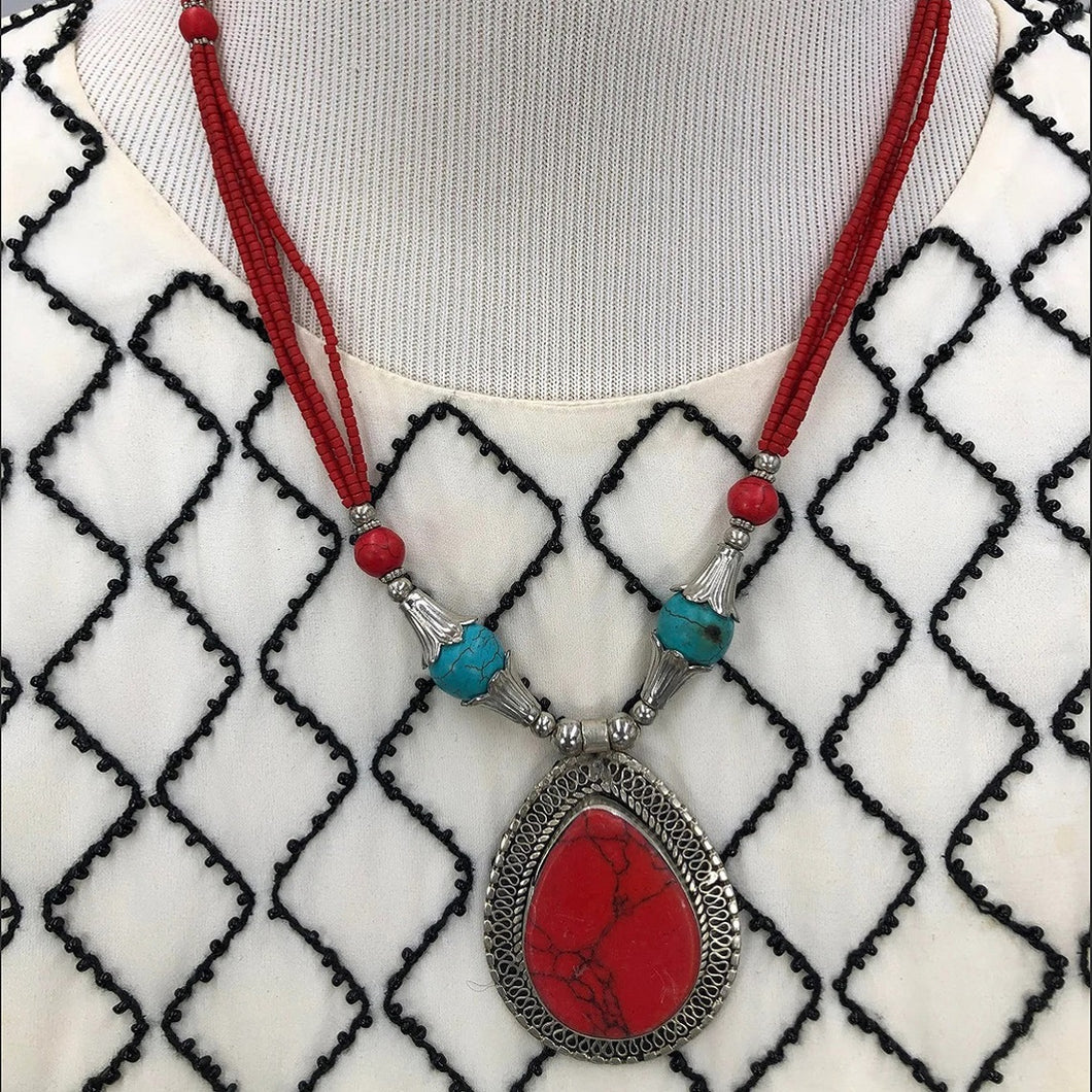 Afghan Red Stone Antique Handmade Pendant Necklace