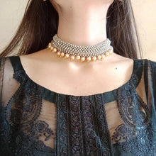 Load image into Gallery viewer, Silver Statement Choker Necklace With Pearls
