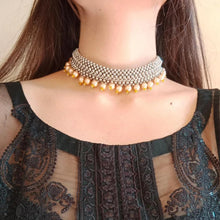 Load image into Gallery viewer, Silver Choker Necklace With Pearls, Statement Choker
