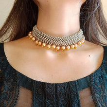 Load image into Gallery viewer, Silver Statement Choker Necklace With Pearls
